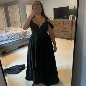 Azazie Black Maxi Dress with Off-Shoulder Design